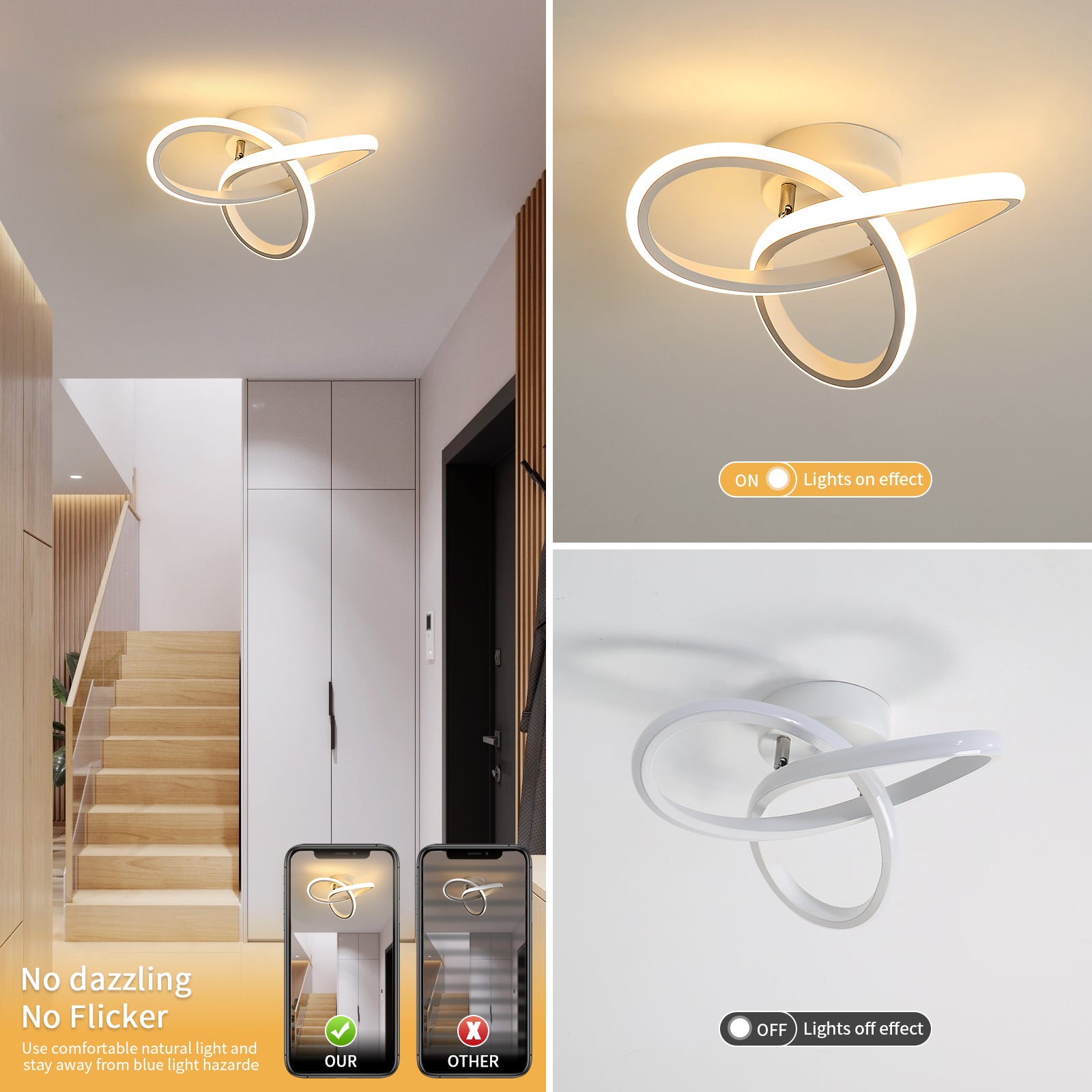 Ceiling Light - White Aluminium Frame, Warm Light