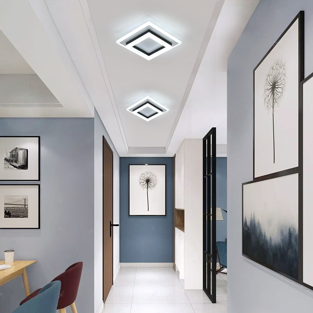 Ceiling Light - Black & White Acrylic Frame, White Light