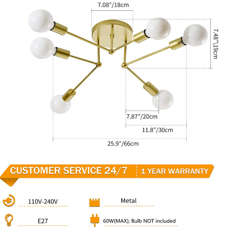 Ceiling Light - Gold Metal Frame