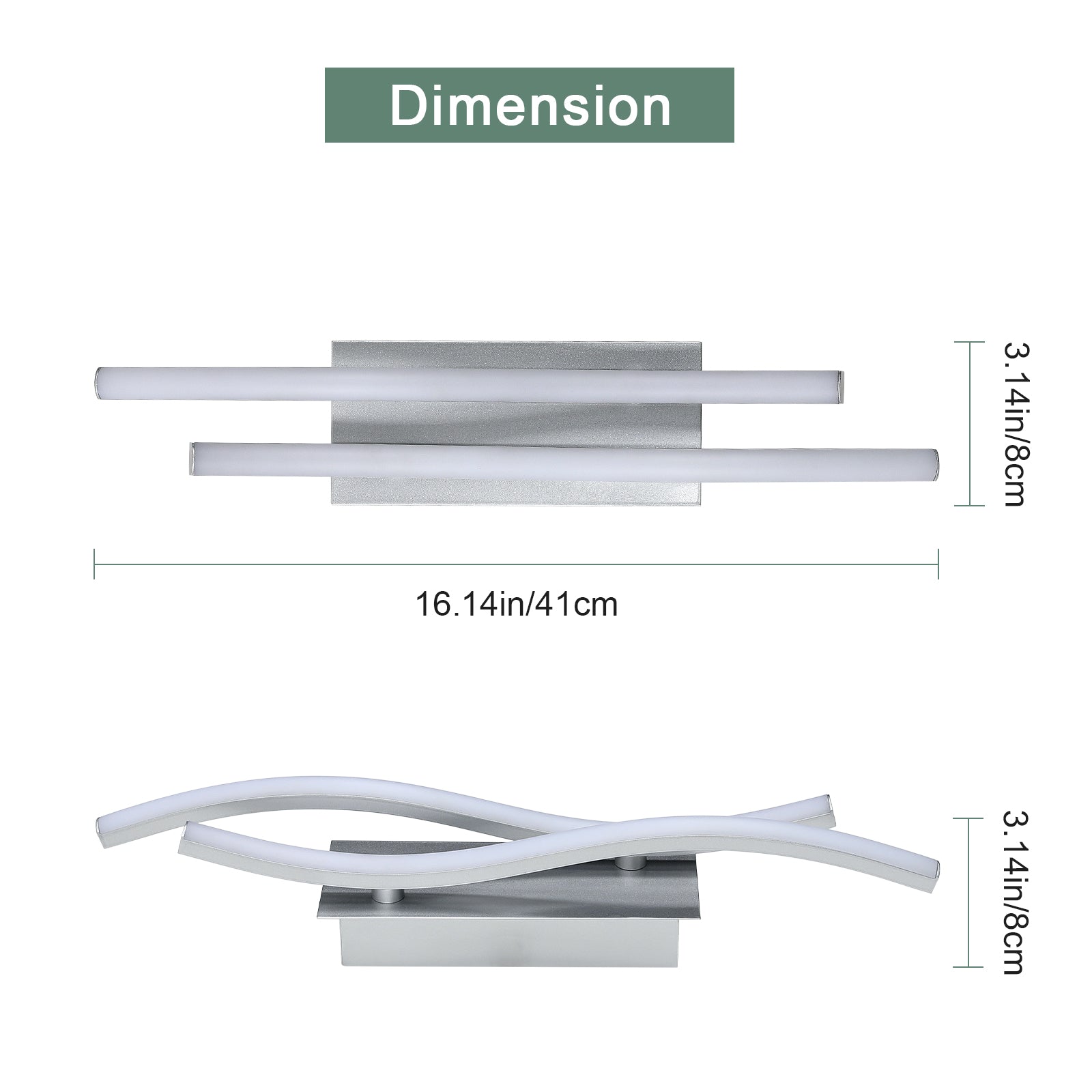 Wandleuchte – silberner Aluminiumrahmen, weißes Licht