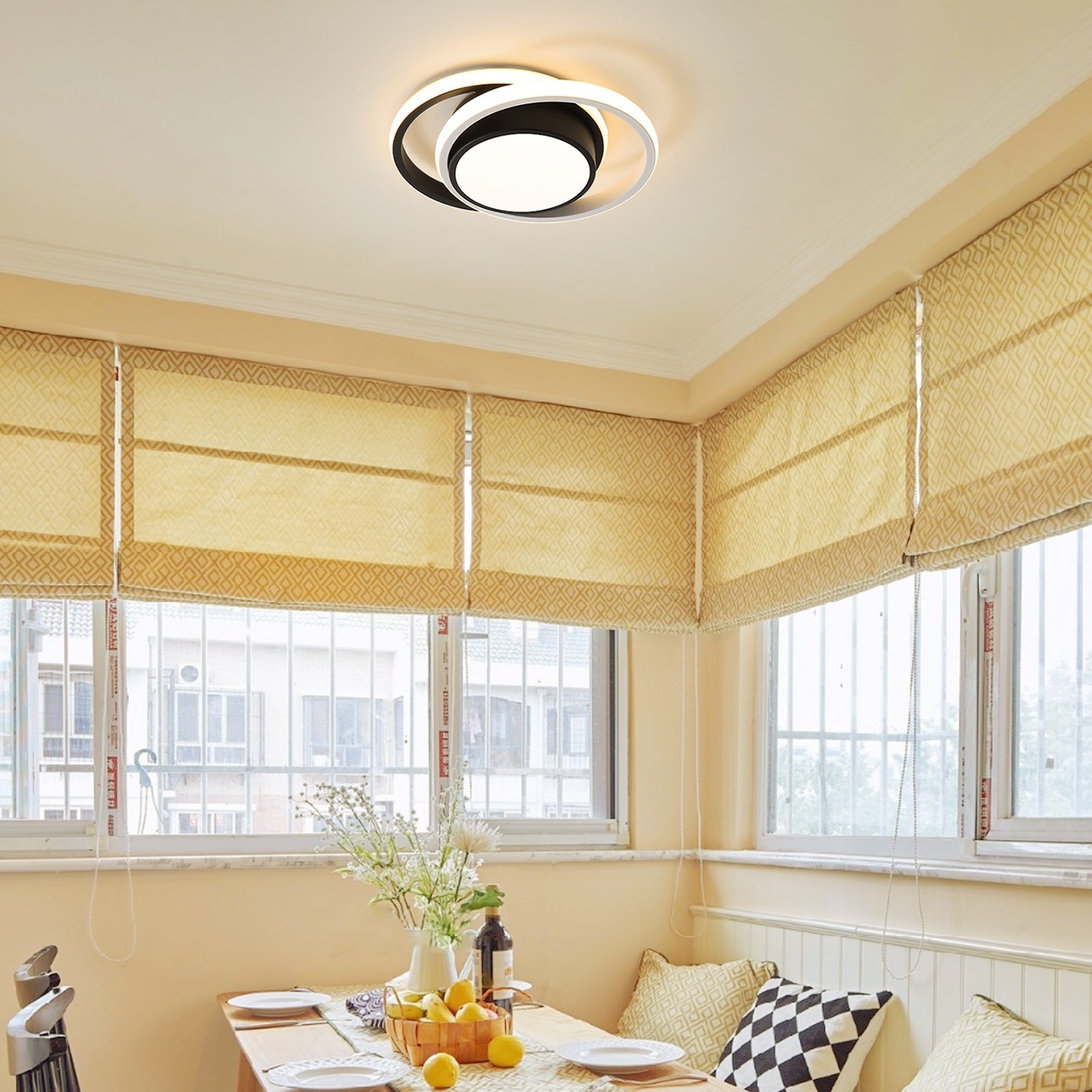 Ceiling Light - Black & White Aluminium Frame, Warm Light