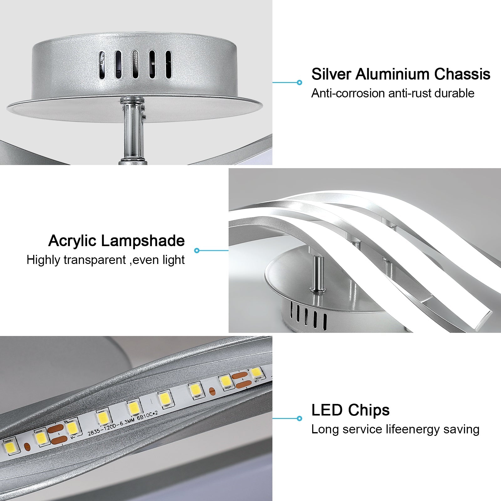Ceiling Light - Silver Aluminium Frame, White Light