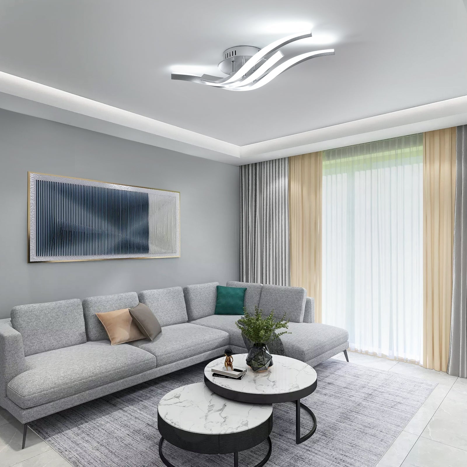 Ceiling Light - Silver Aluminium Frame, White Light