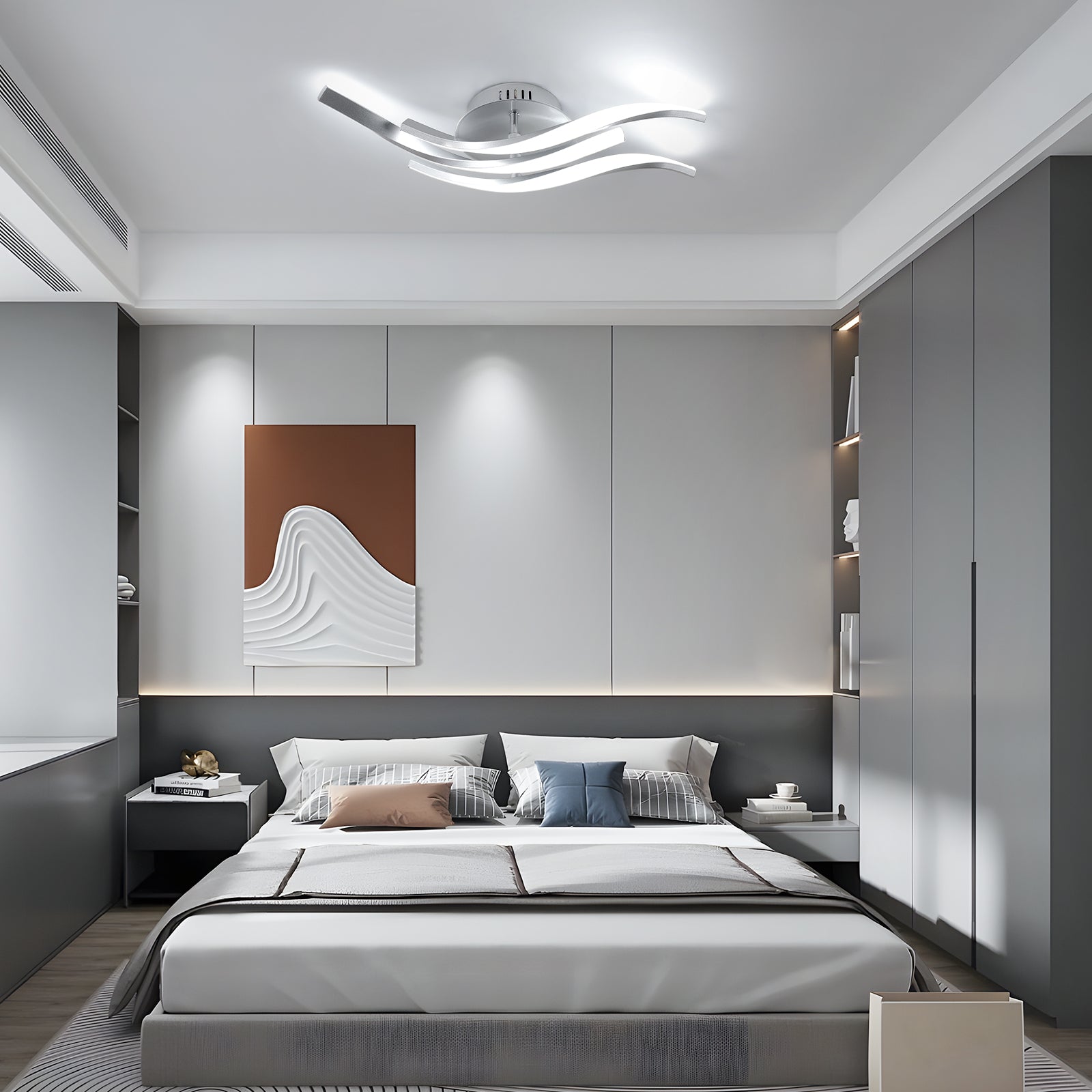 Ceiling Light - Silver Aluminium Frame, White Light