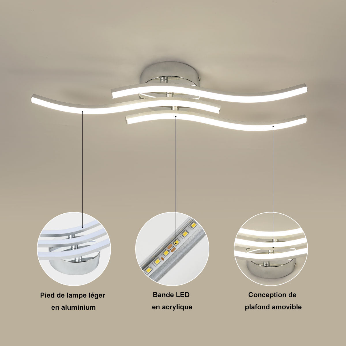 Deckenleuchte - Rahmen aus silbernem Aluminium, Naturlicht