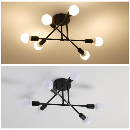 Comely E27 Plafonnier Industriel Noir, Réglable 6 Lumières Sputnik Lustre, E27 Base Lampe de Plafond Vintage en Metal pour Salon, Chambre, Cuisine, Bar, Café
