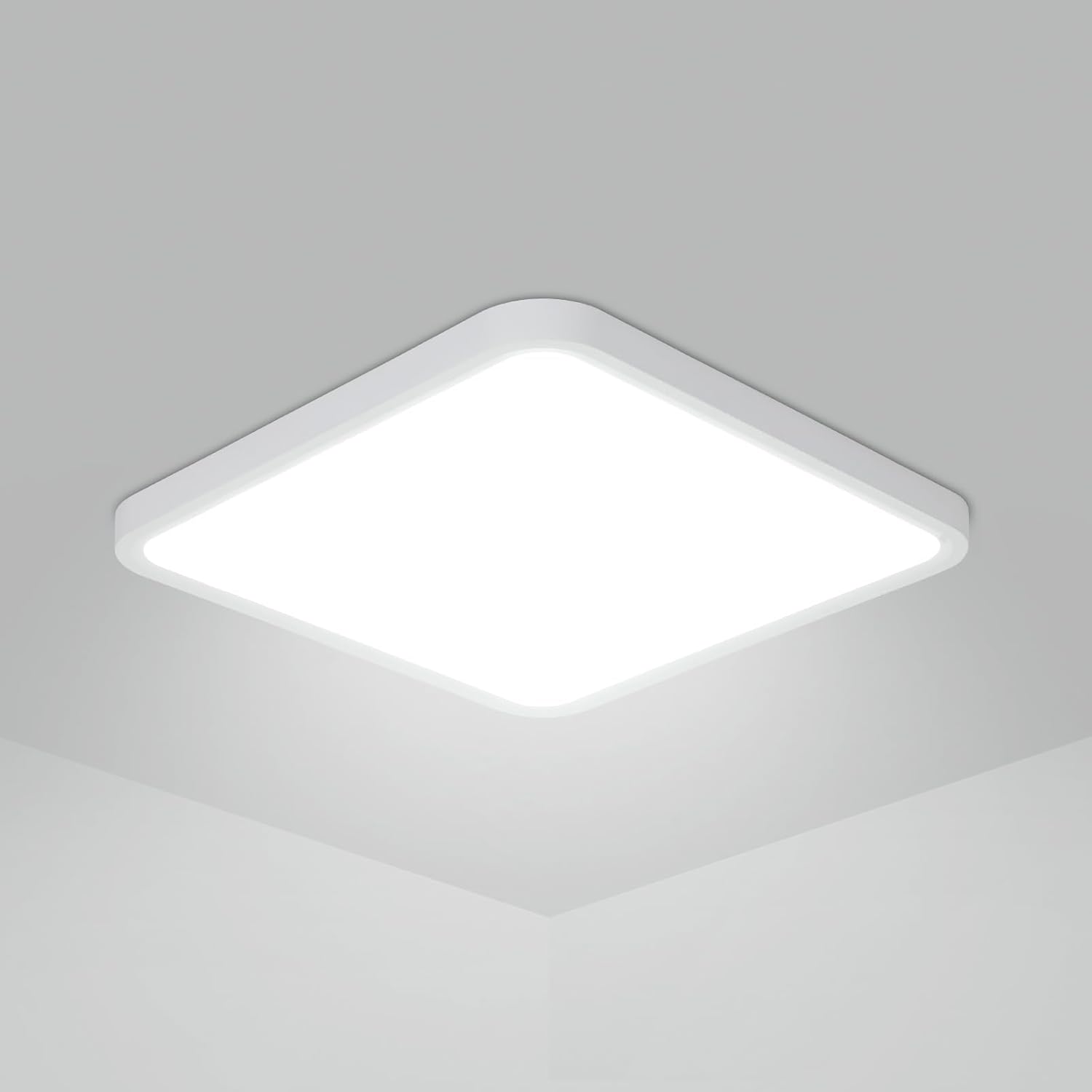Ceiling Light - White Plastic Frame, White Light