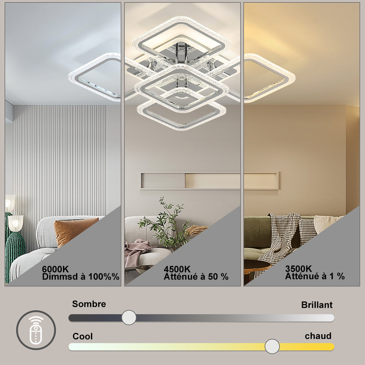 Ceiling Light - Chrome Acrylic Frame, Tunable and Dimmable