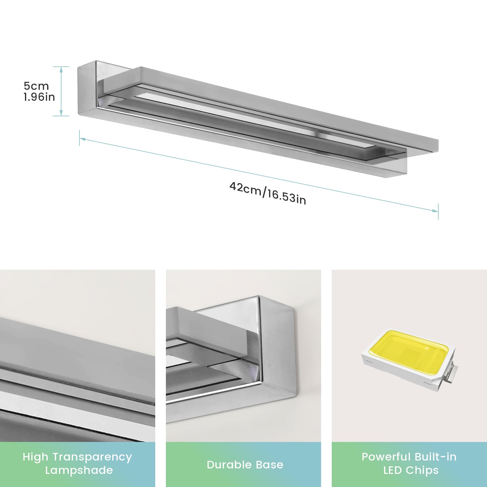 Wall Light - Chrome Aluminium Frame, Natural Light