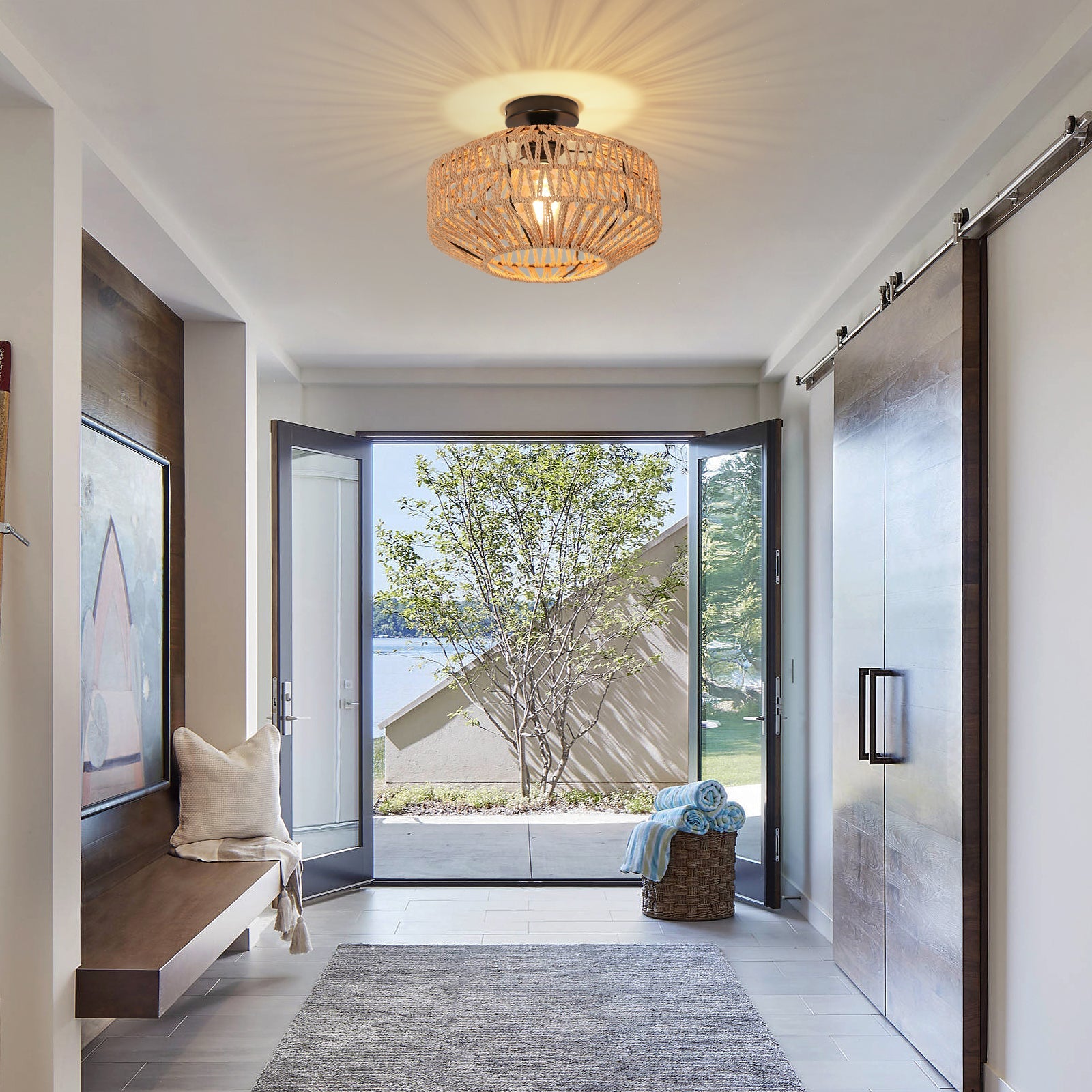 Ceiling Light - Black Wood Frame