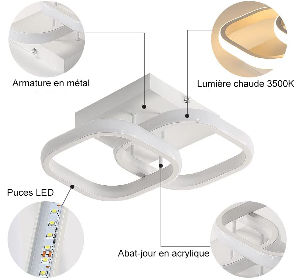 Ceiling Light - White Aluminium Frame, Warm Light