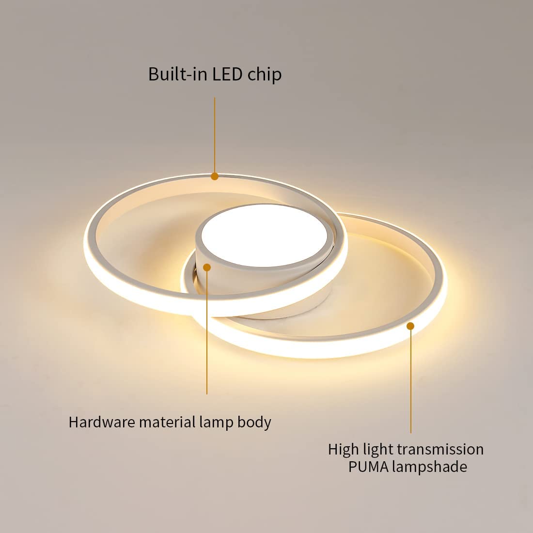 Ceiling Light - White Metal Frame, Warm Light