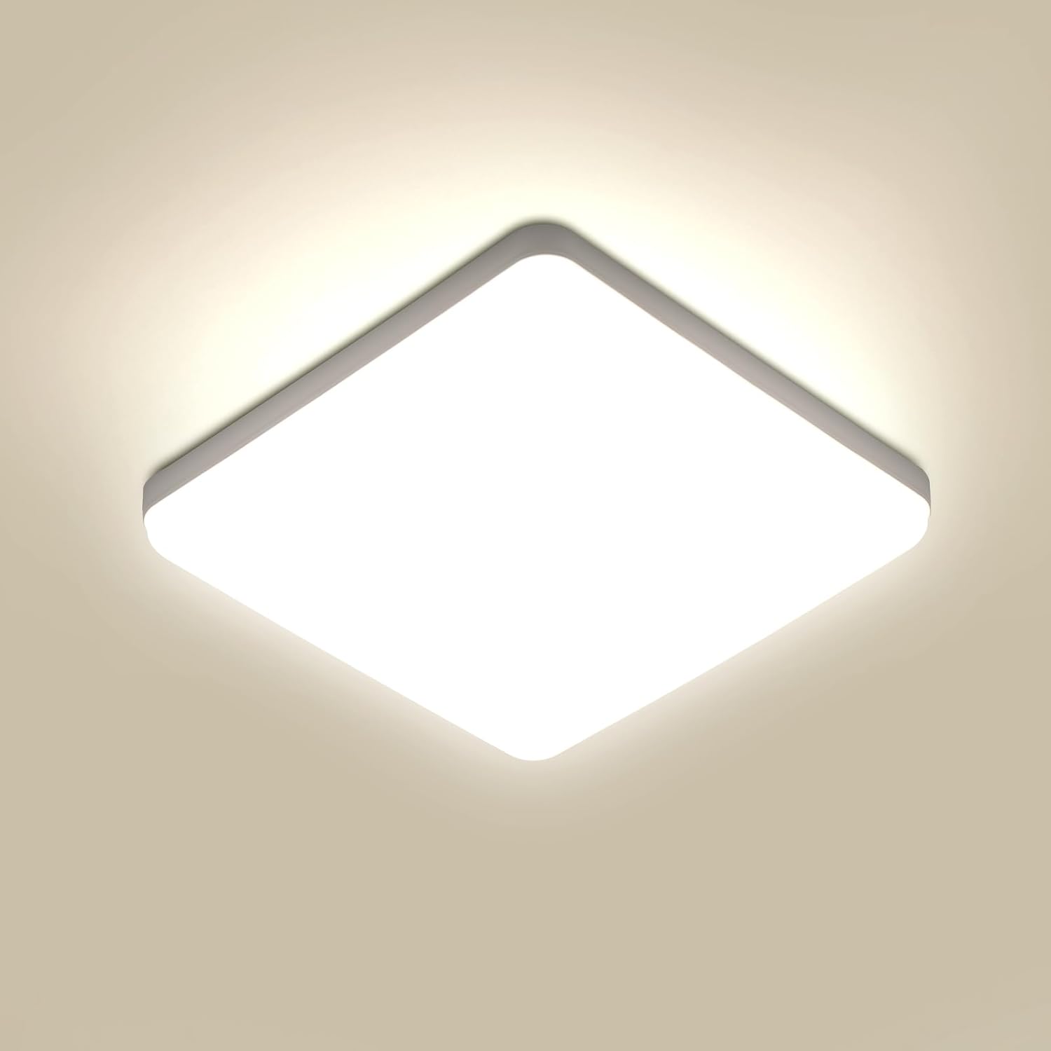 Ceiling Light - White Plastic Frame, Natural Light