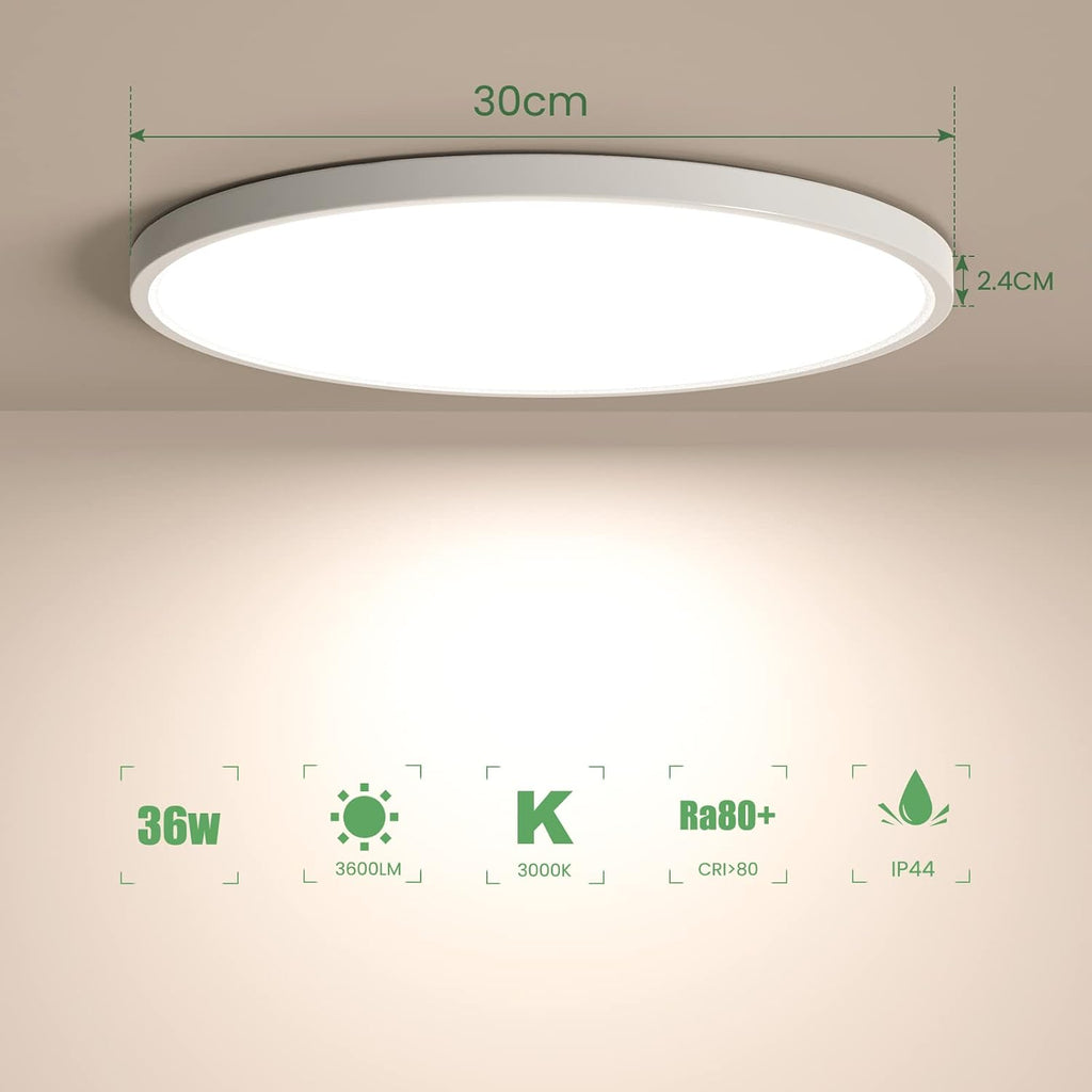 Ceiling Light - White Plastic Frame, Warm Light