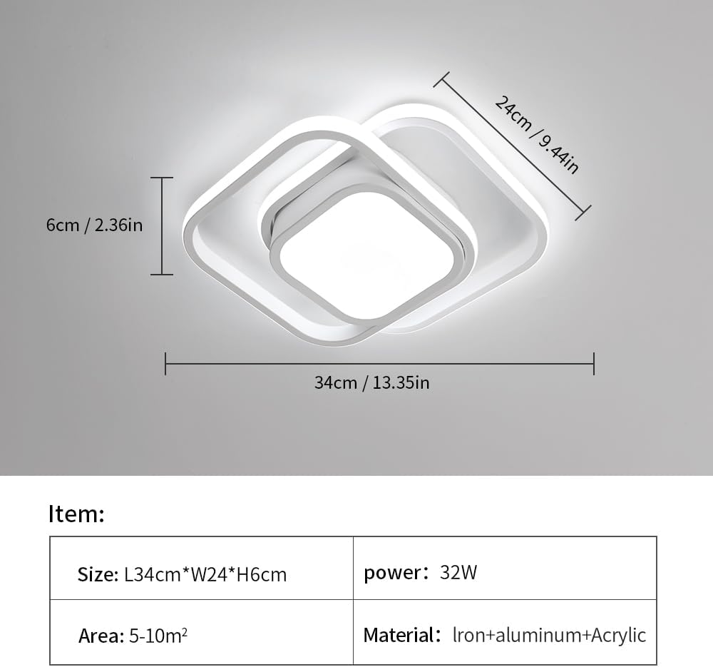 Ceiling Light - White Aluminium Frame, White Light