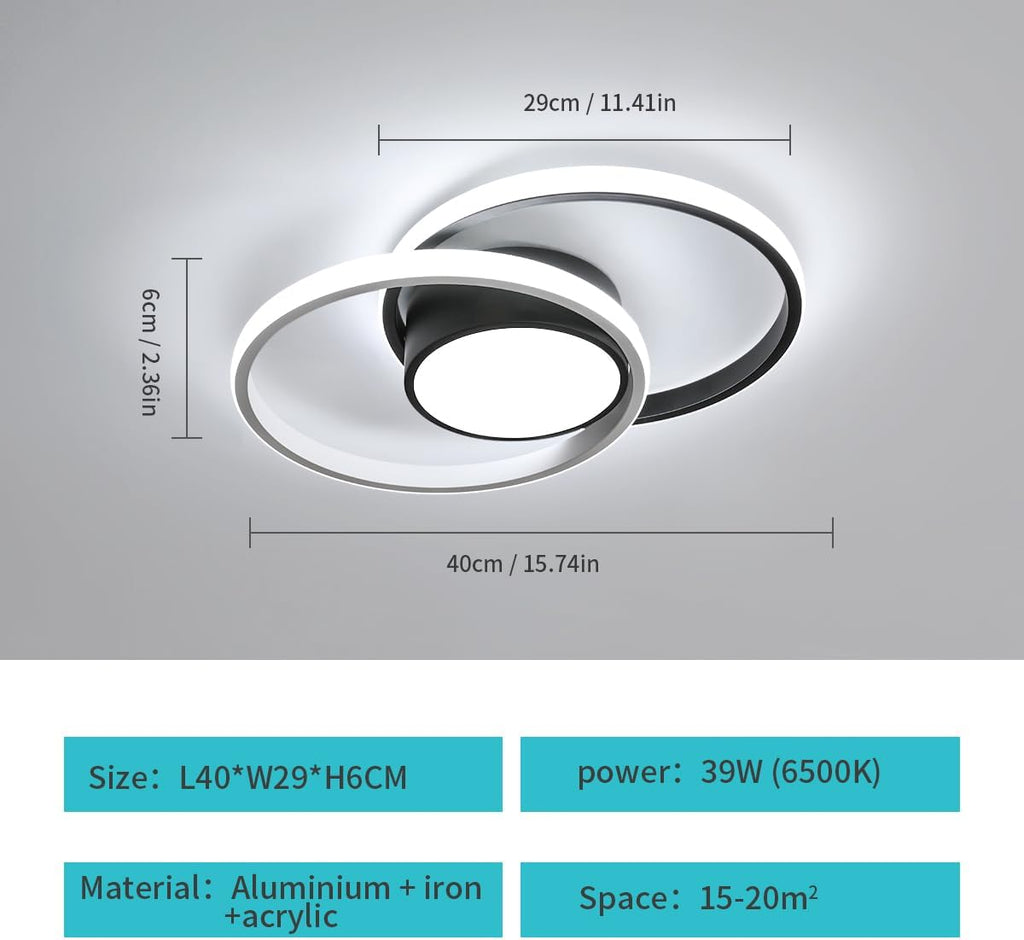 Ceiling Light - Black & White Metal Frame, White Light
