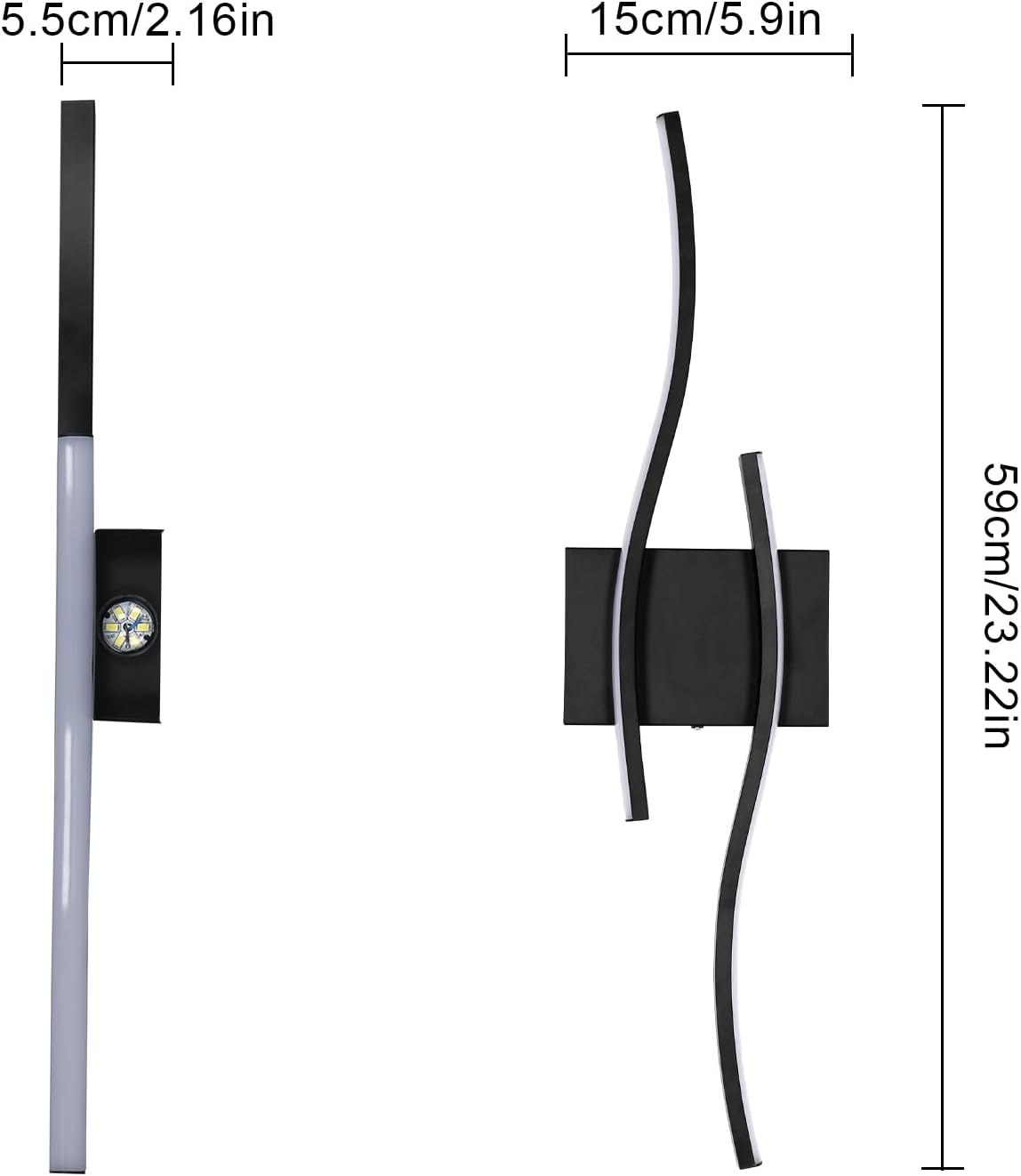 Wall Light - Black Aluminium Frame, White Light