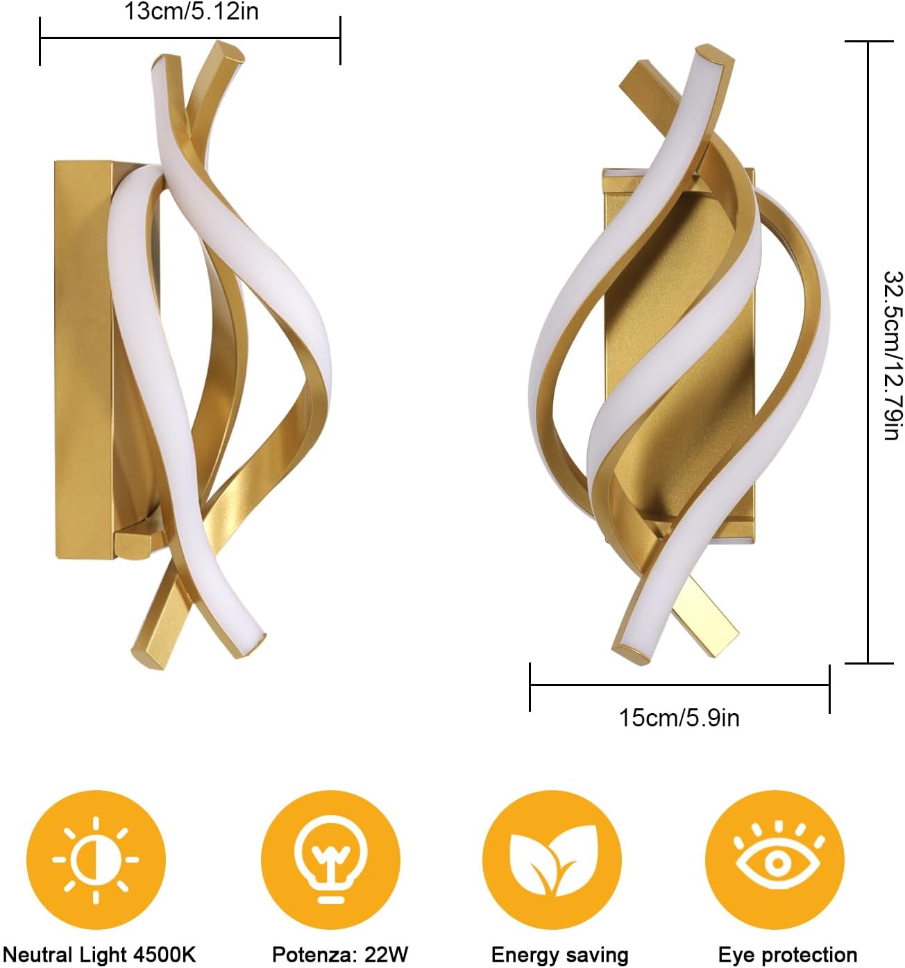 Wall Light - Gold Aluminium Frame, Natural Light