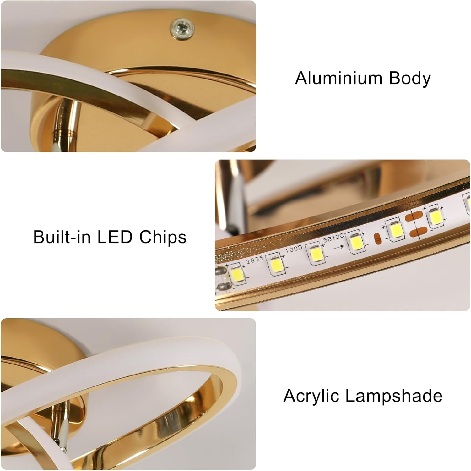 Ceiling Light - Gold Aluminium Frame, White Light