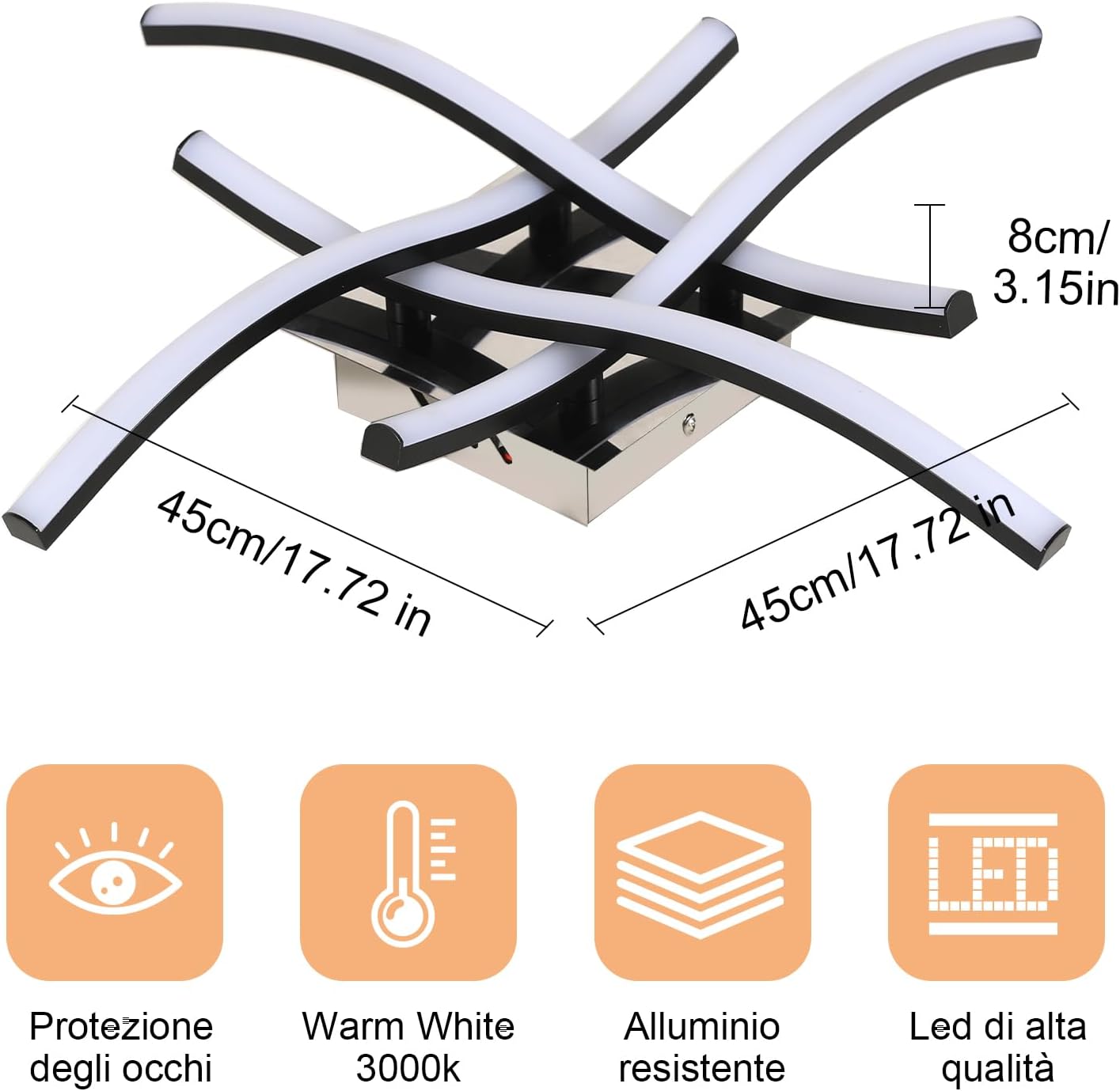 Ceiling Light - Black Aluminium Frame, Warm Light