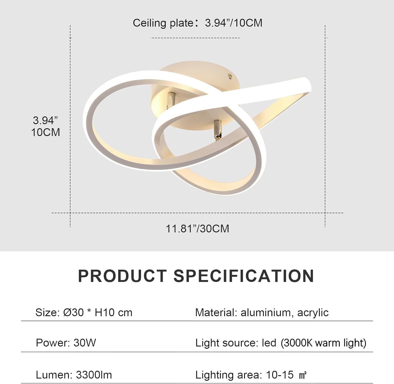 Ceiling Light - White Aluminium Frame, Warm Light
