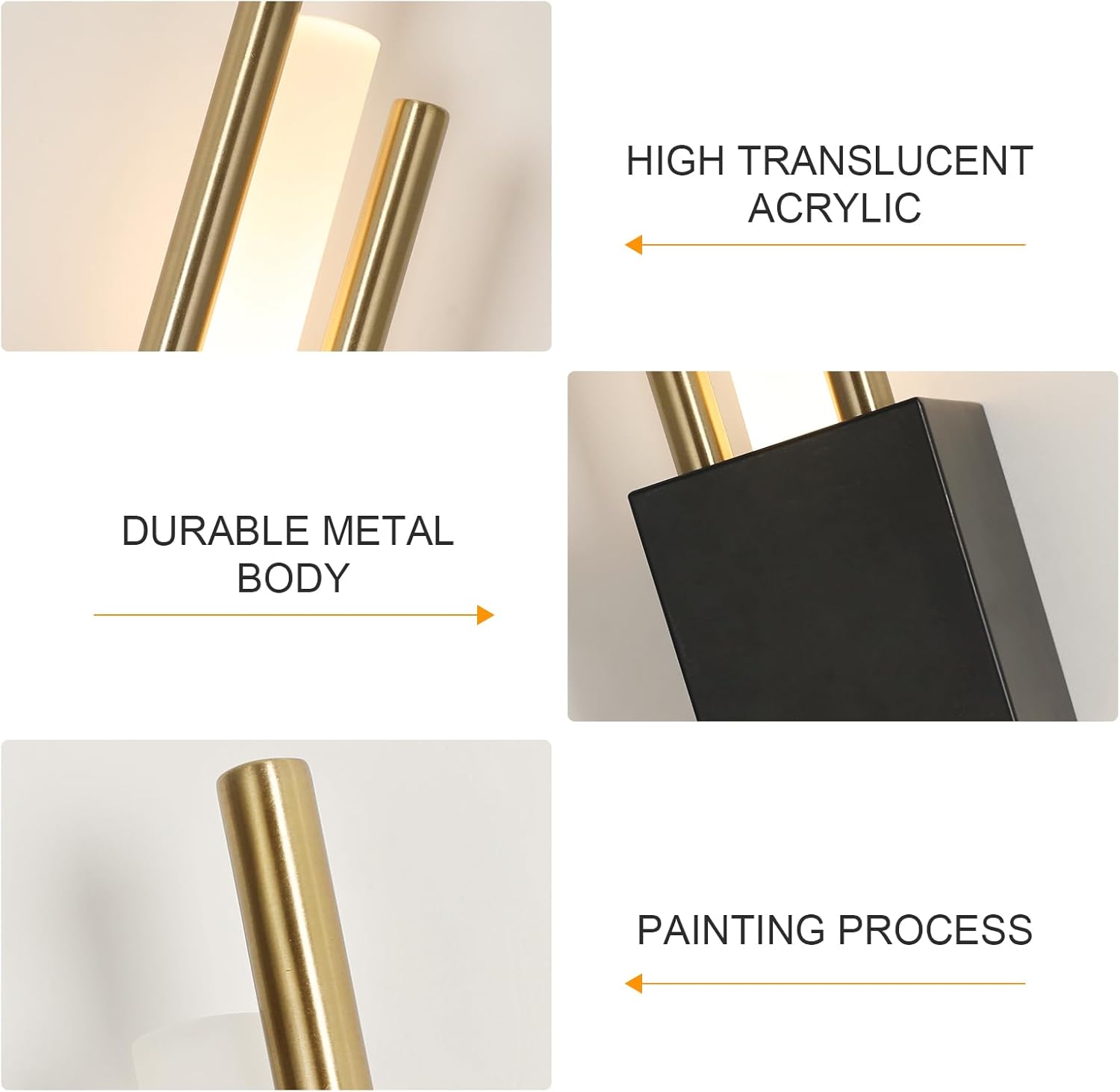 Wall Light - Black & Gold Acrylic Frame, Warm Light