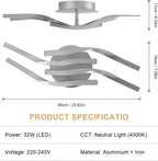 Ceiling Light - Silver Aluminium Frame, Natural Light