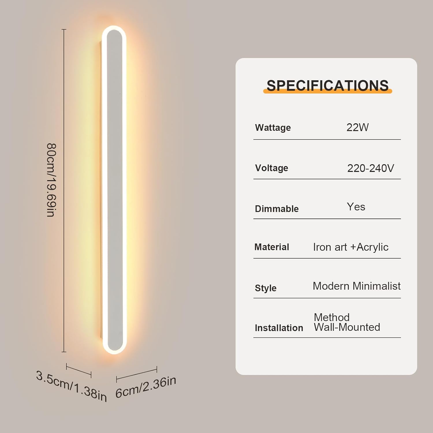 Wandleuchte - Metallrahmen Weiß, Tunable White und dimmbar