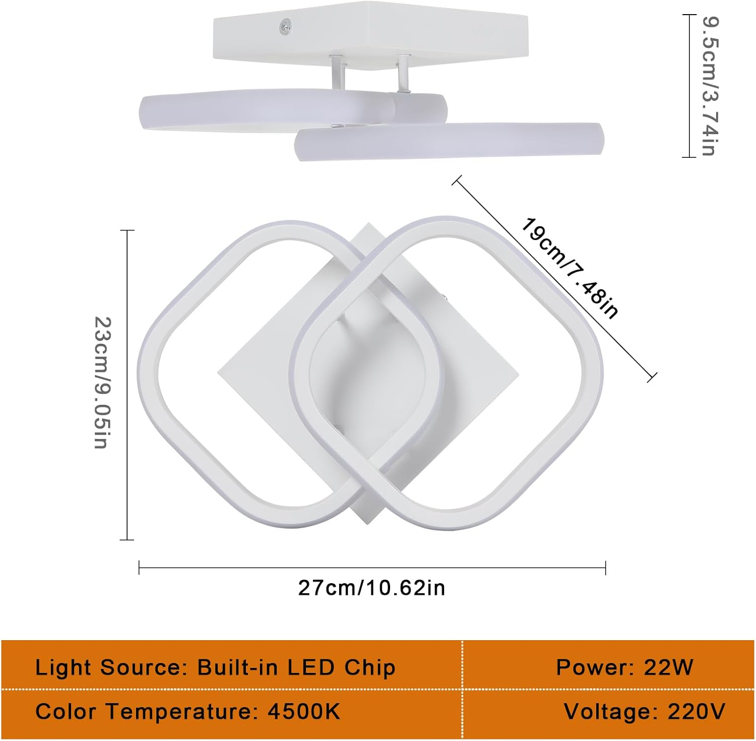 Ceiling Light - White Aluminium Frame, Natural Light