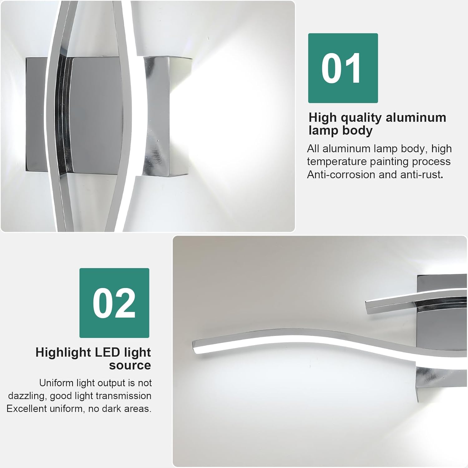 Wall Light - Chrome Aluminium Frame, White Light