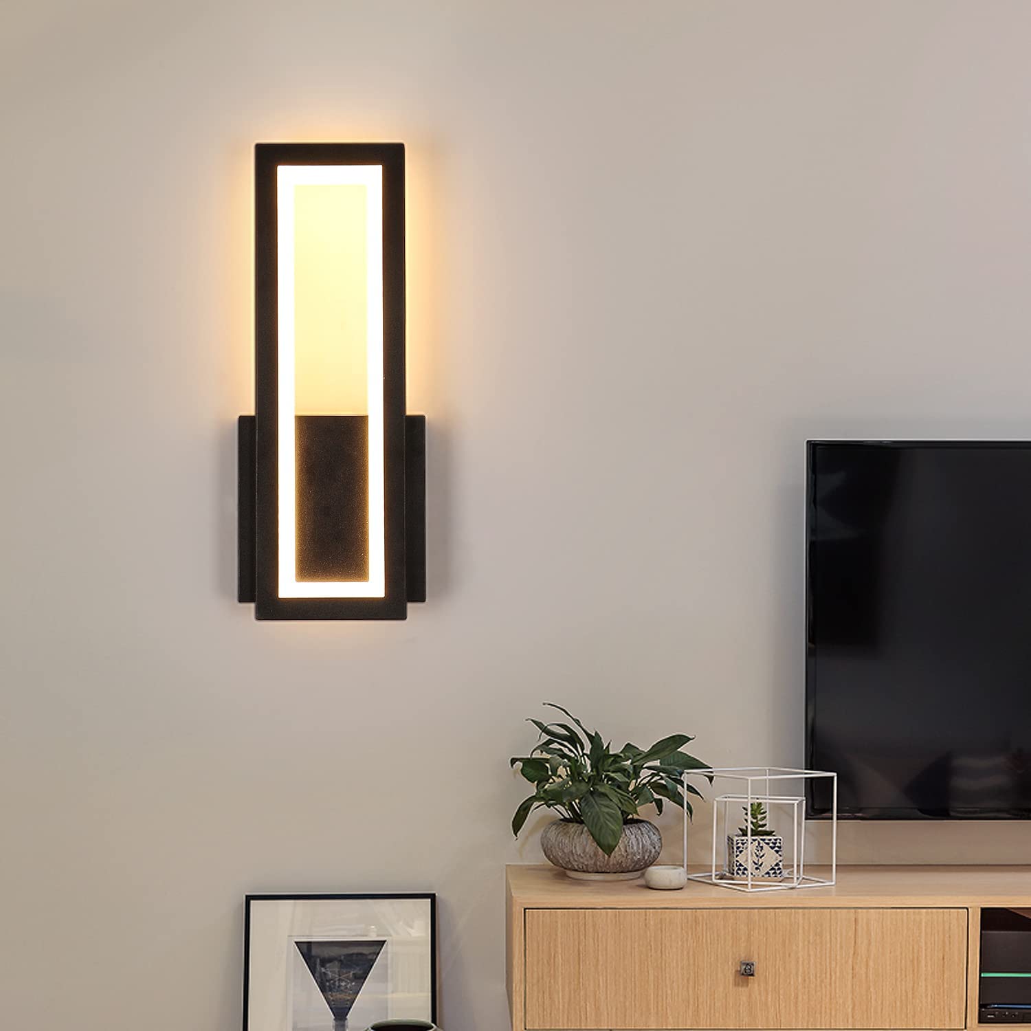 Lampada da Parete - Cornice in Acrilico Nero, Luce Calda