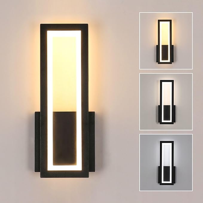 Comely Modern LED Indoor Wall Lamp, 16W 1800LM Acrylic LED Wall Light, 3 Color Temperatures, Hallway Wall Lighting for Bedroom Corridor Living Room Stairs, Black, 32CM
