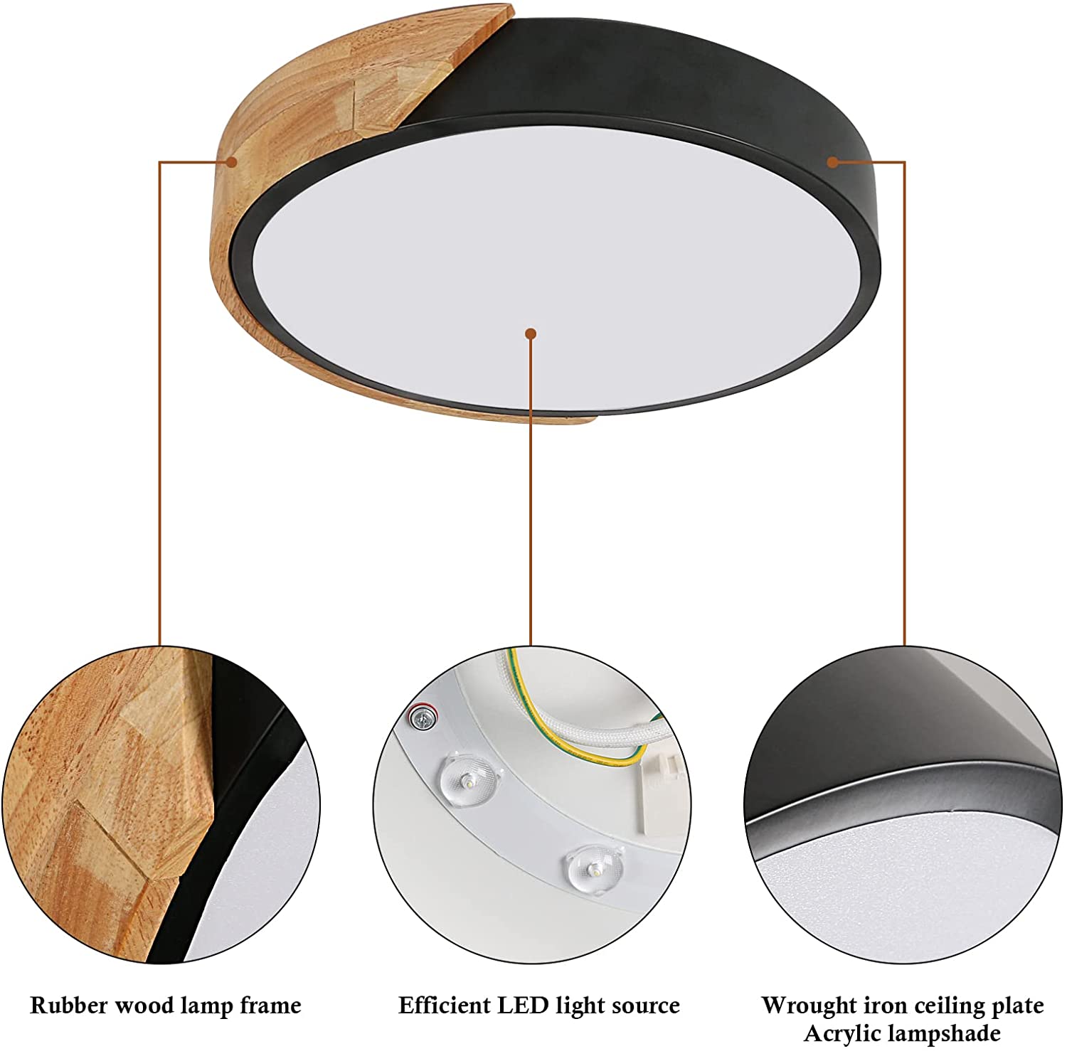 Ceiling Light - Black Metal Frame, White Light