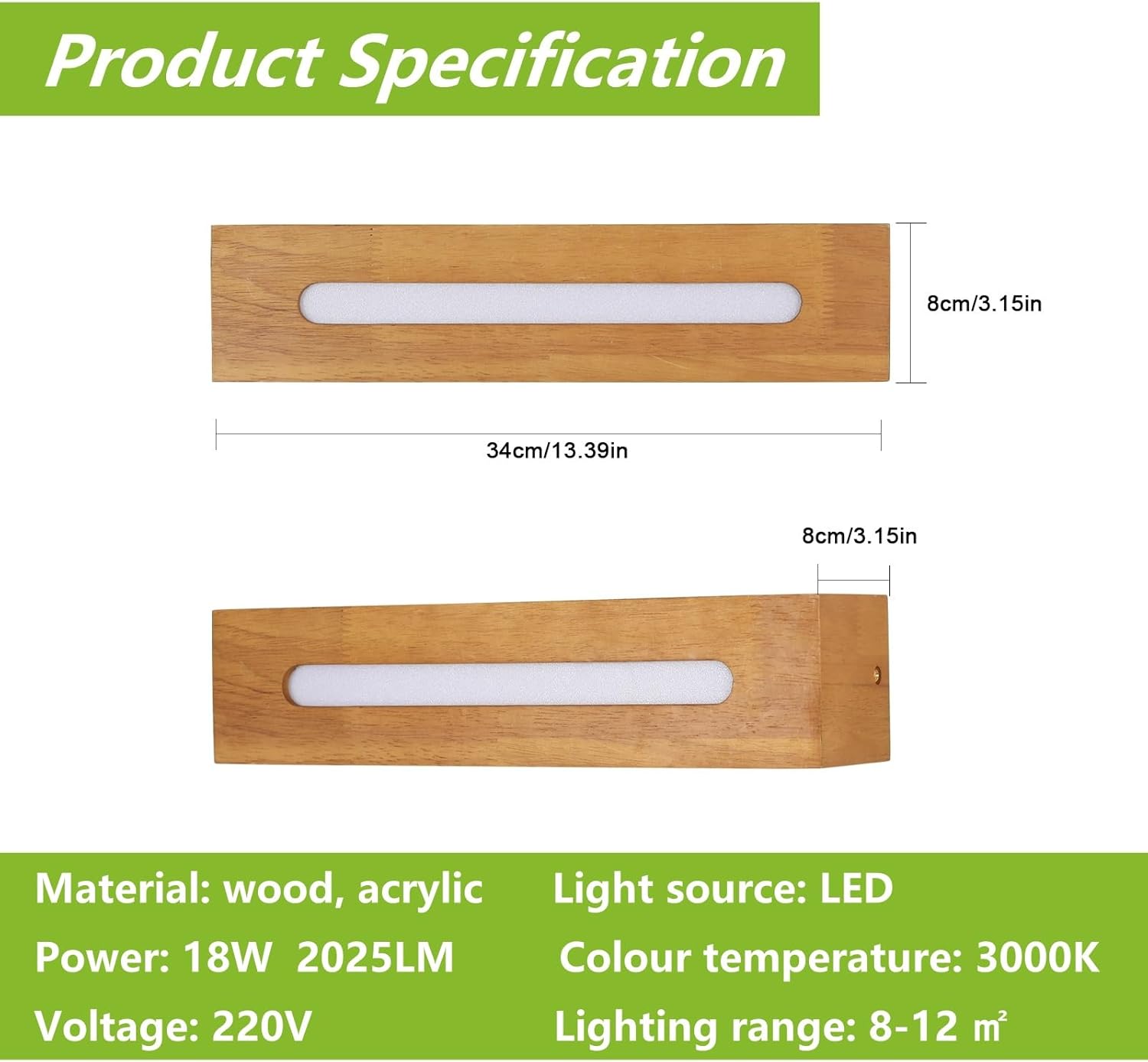 Wandleuchte - Holz-Kunststoffrahmen, Warmlicht