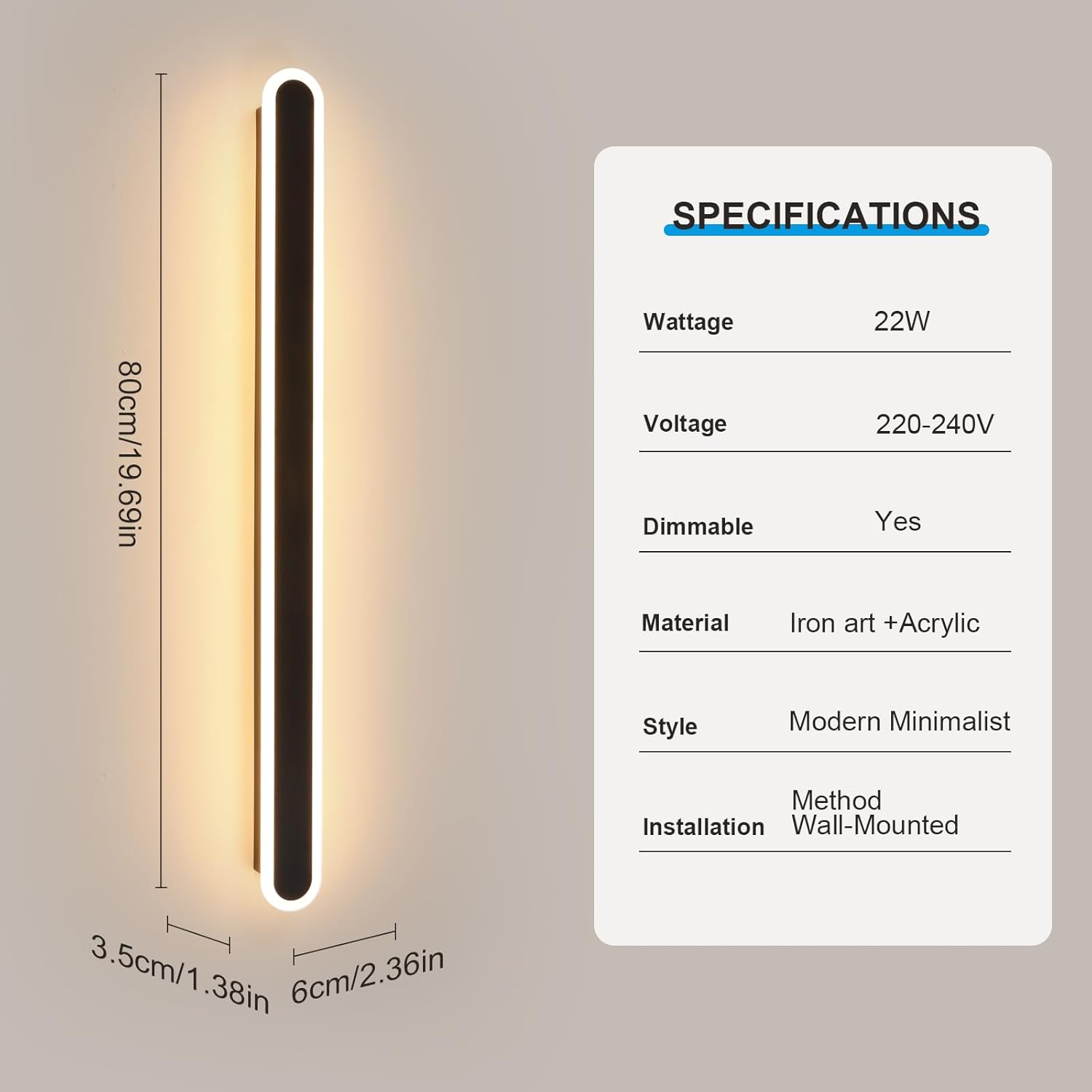 Wall Light - Black Metal Frame, Tunable and Dimmable