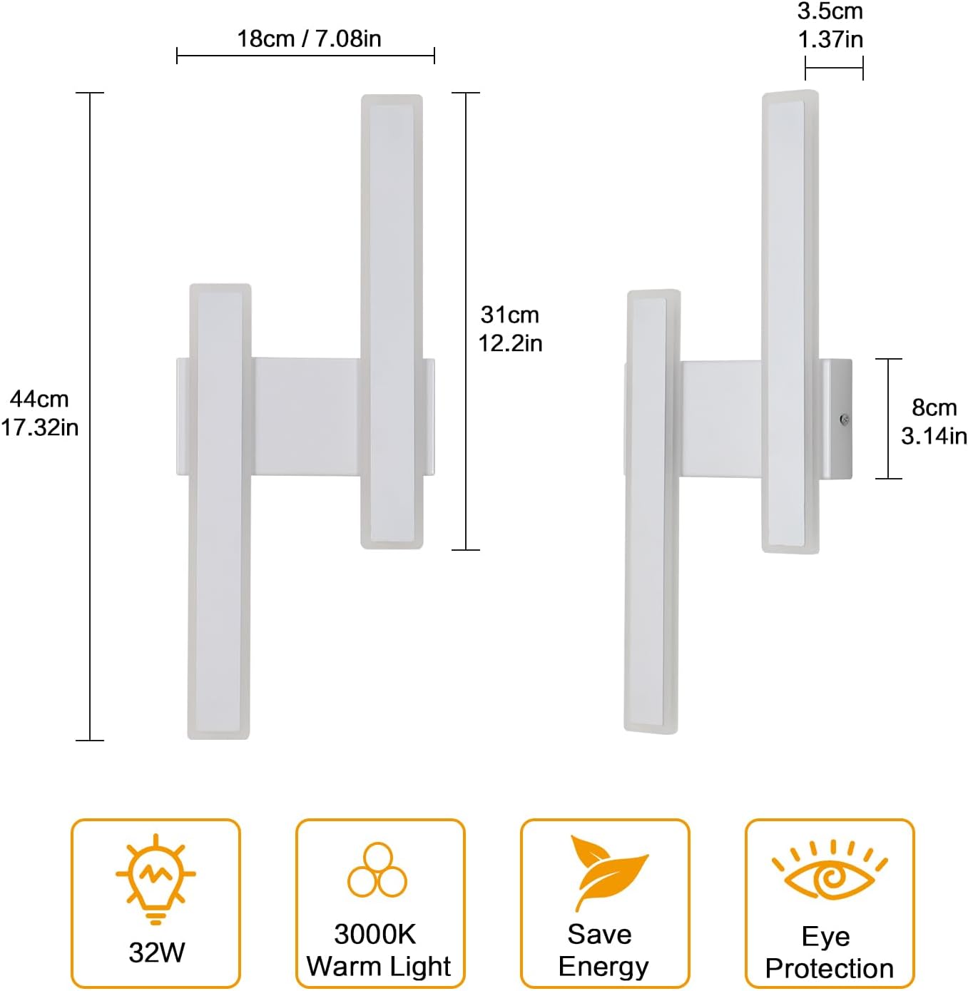 Wall Light - White Acrylic Frame, Warm Light