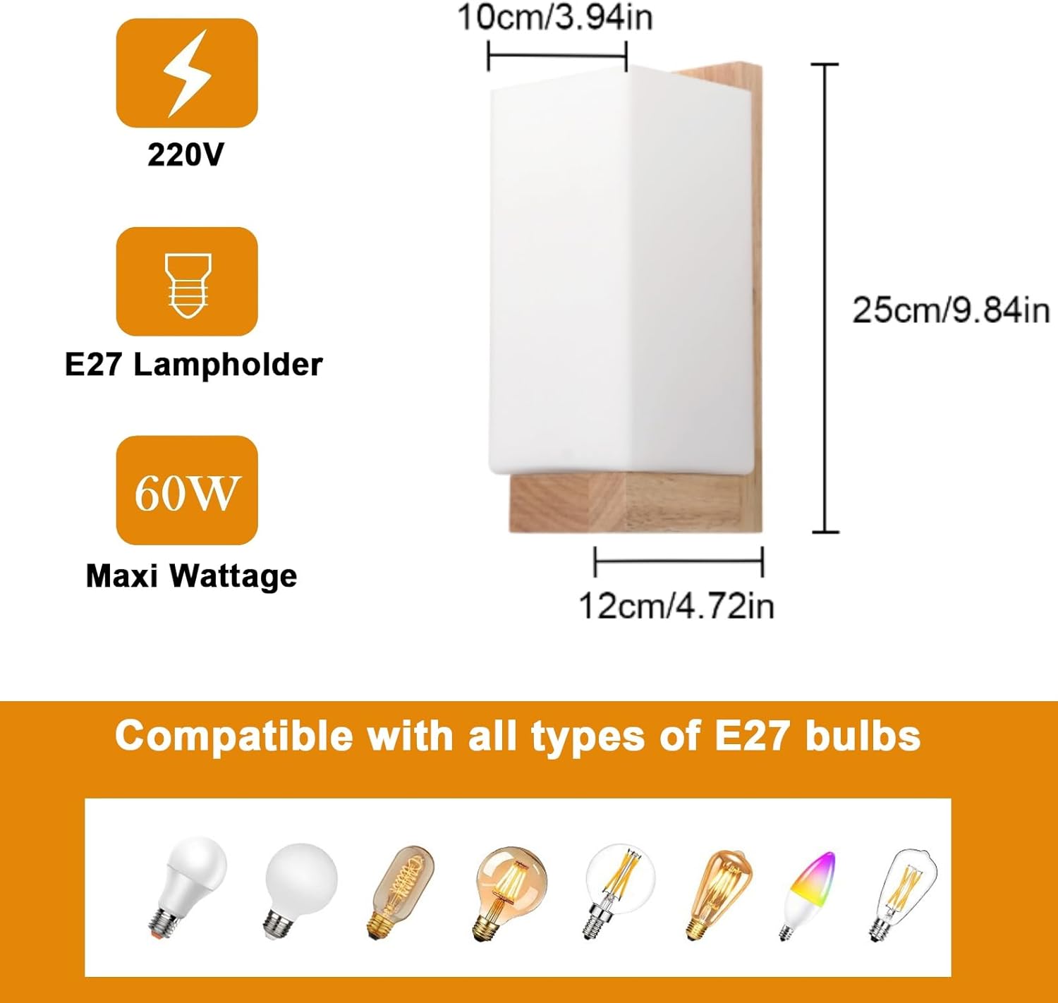 Wall Light - Wood Glass Frame, Tunable