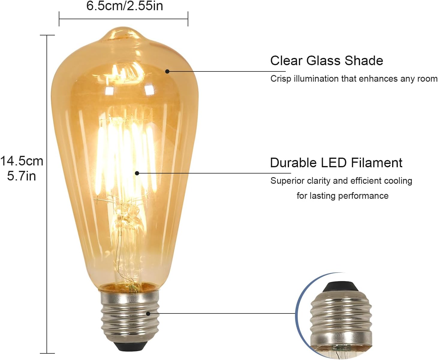 LED-Glühbirnen – Bernstein-Glasrahmen, warmes Licht