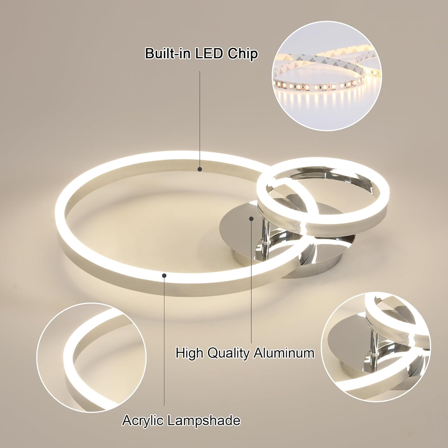 Ceiling Light - Chrome Acrylic Frame, Natural Light