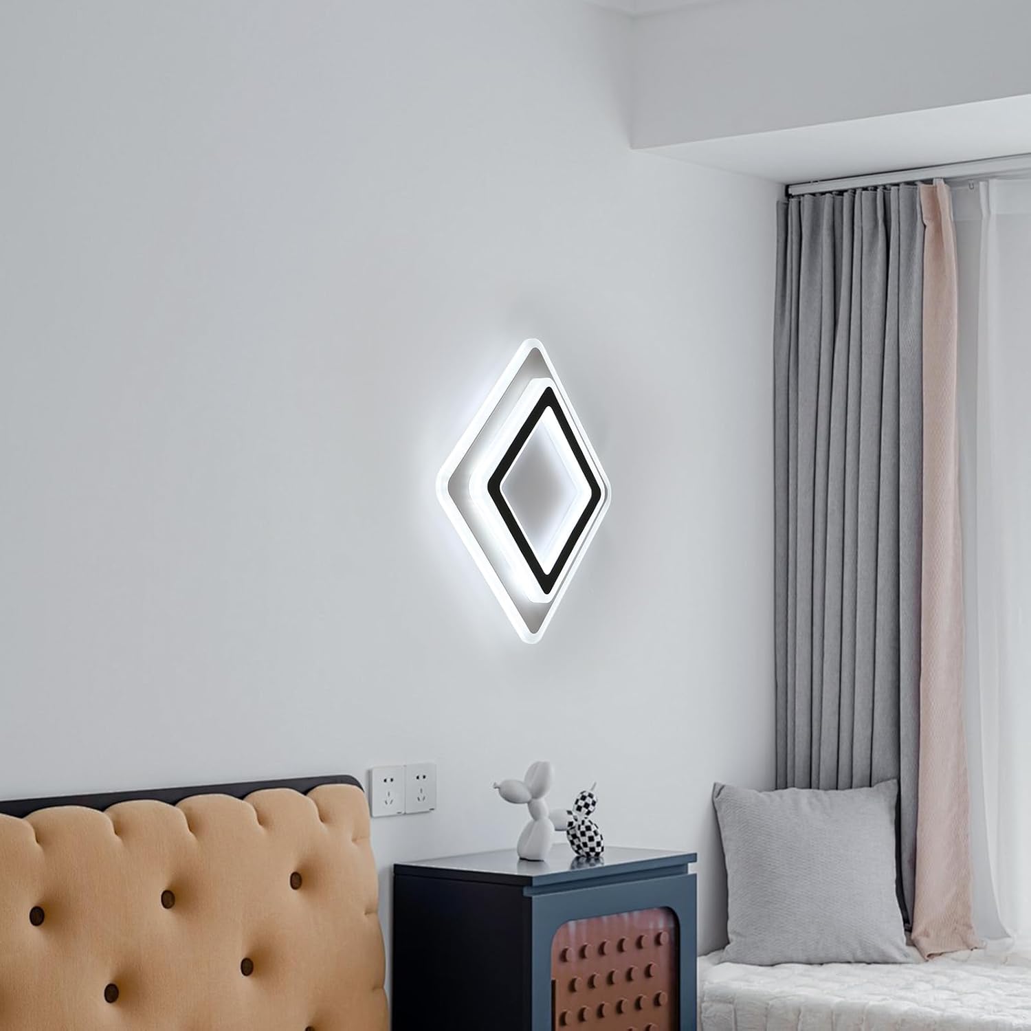 Ceiling Light - Black & White Acrylic Frame, White Light