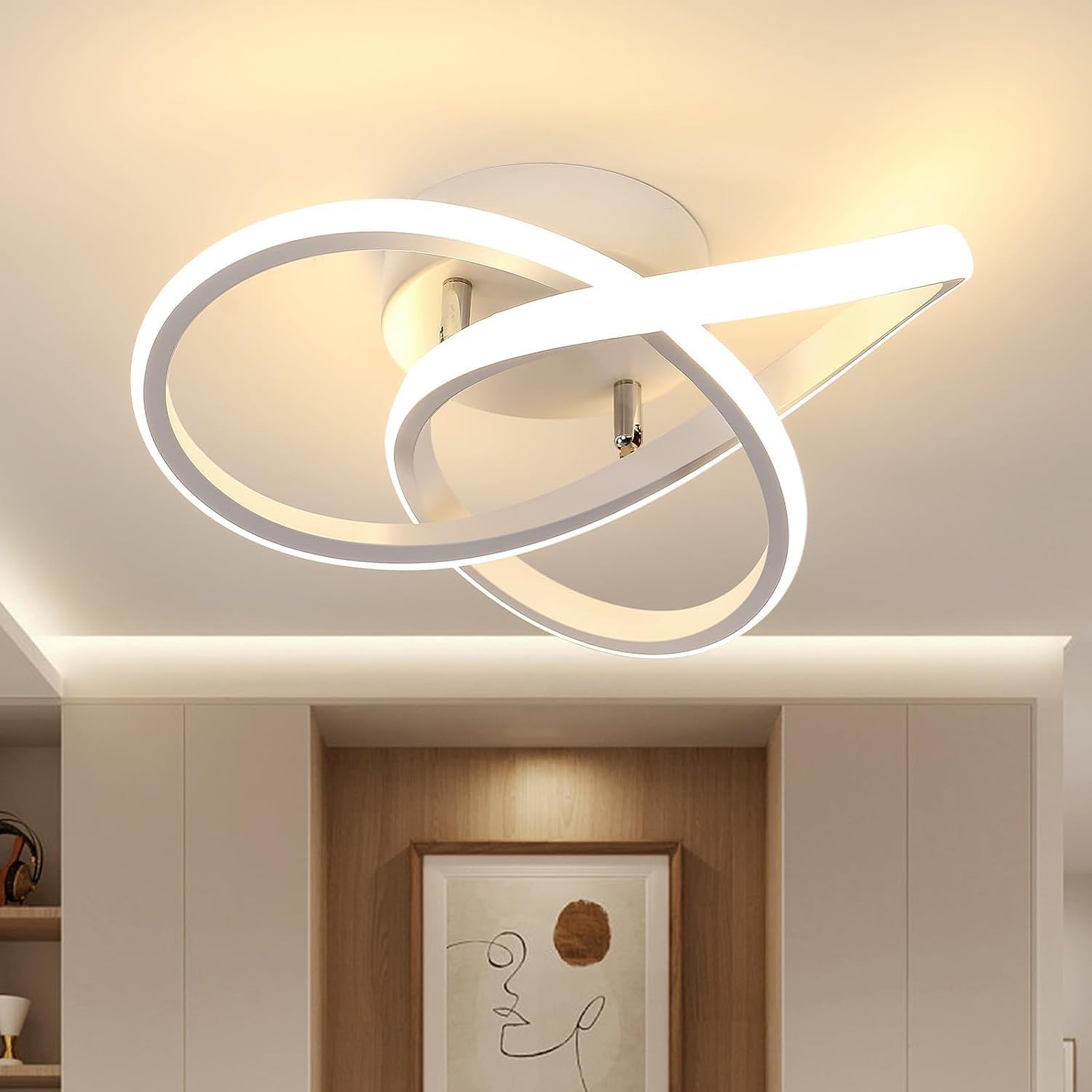 Ceiling Light - White Aluminium Frame, Warm Light