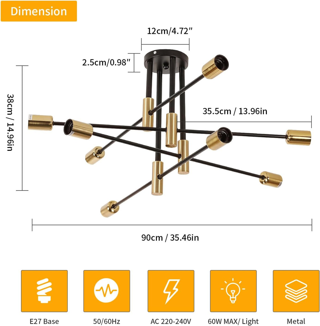 Ceiling Light - Black & Gold Metal Frame