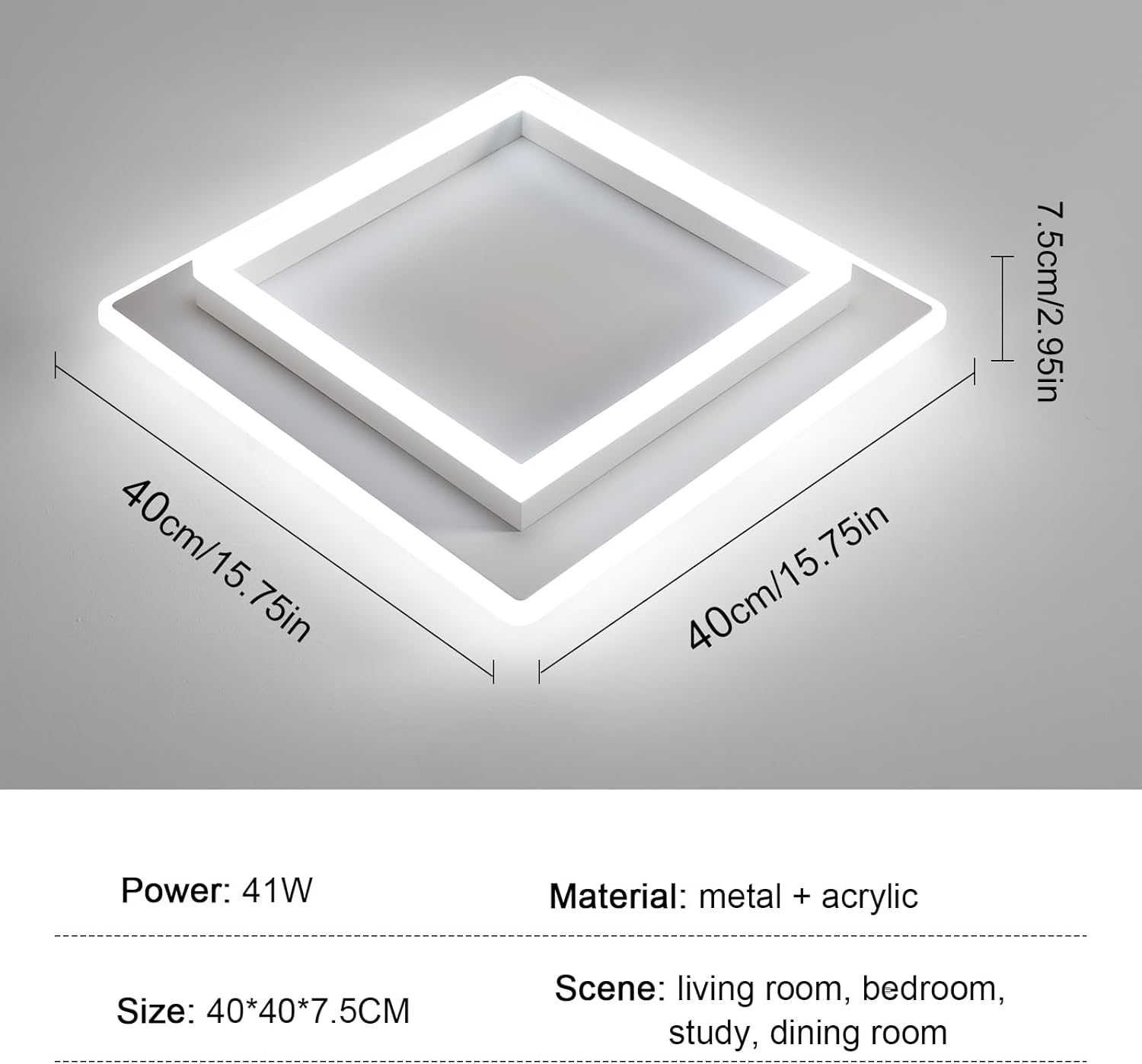 Ceiling Light - White Acrylic Frame, Tunable and Dimmable