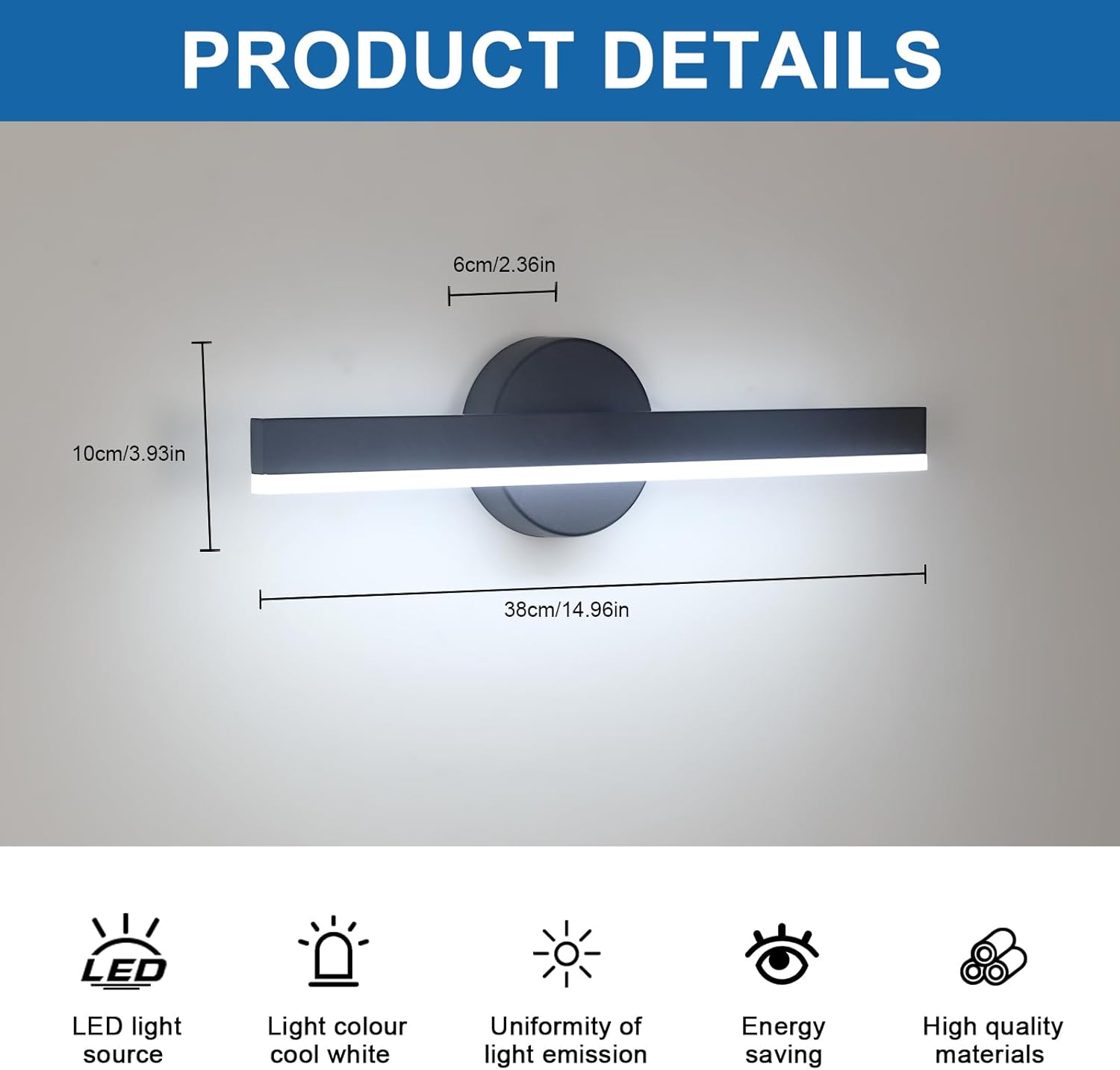 Wall Light - Black Acrylic Frame, White Light