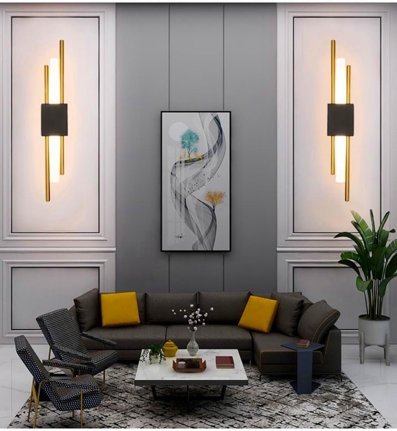 Wall Light - Black & Gold Acrylic Frame, Warm Light