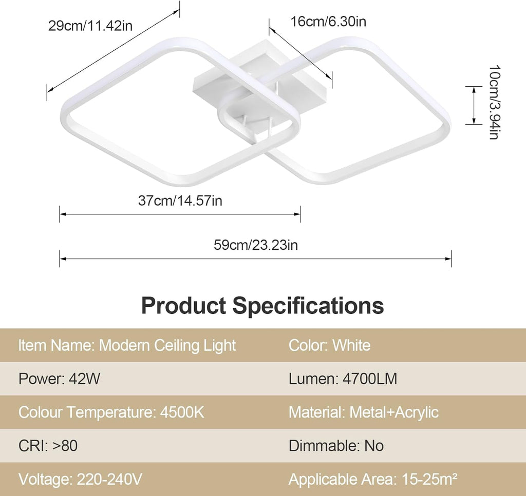 Ceiling Light - White Aluminium Frame, Natural Light