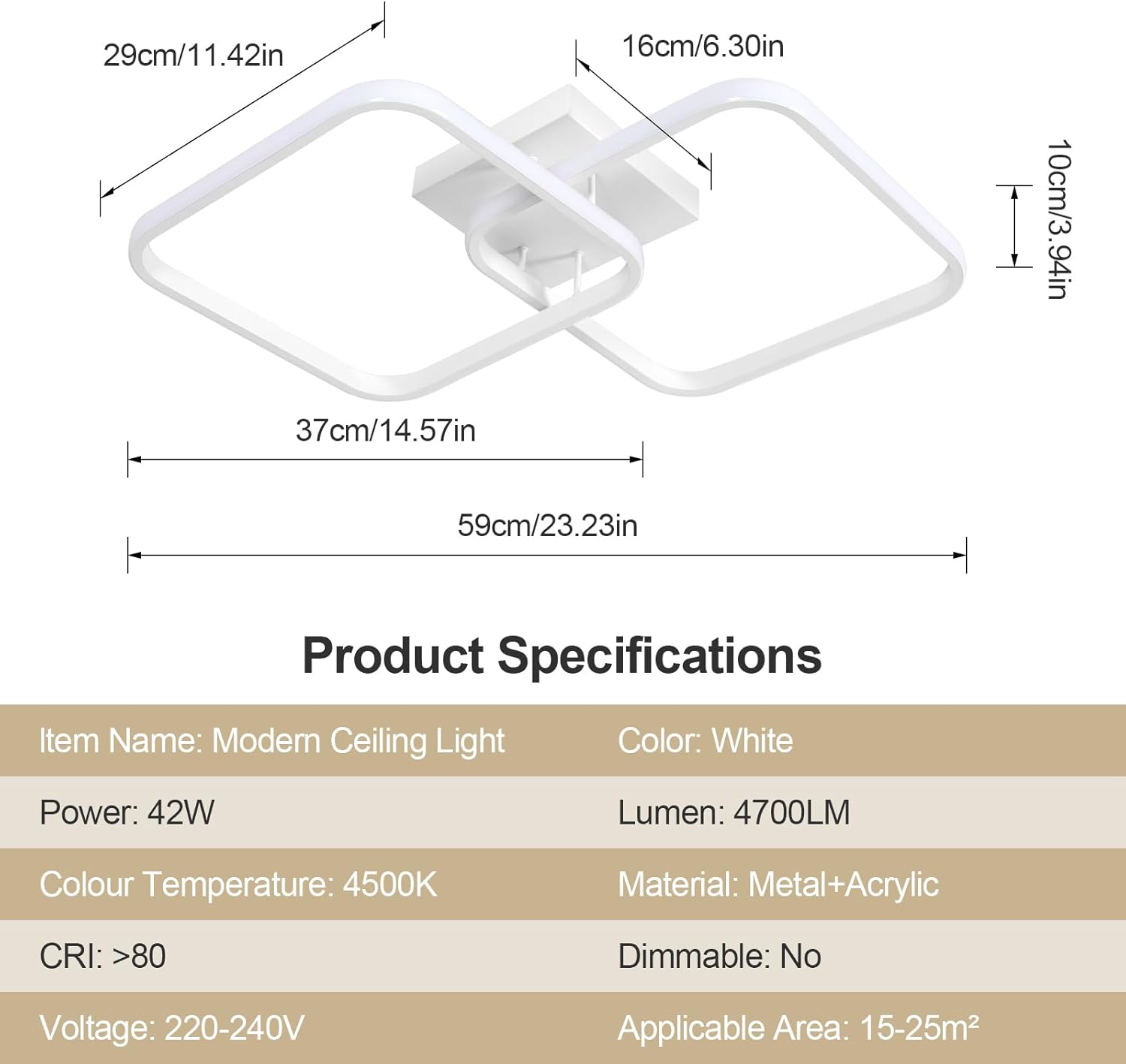 Ceiling Light - White Aluminium Frame, Natural Light