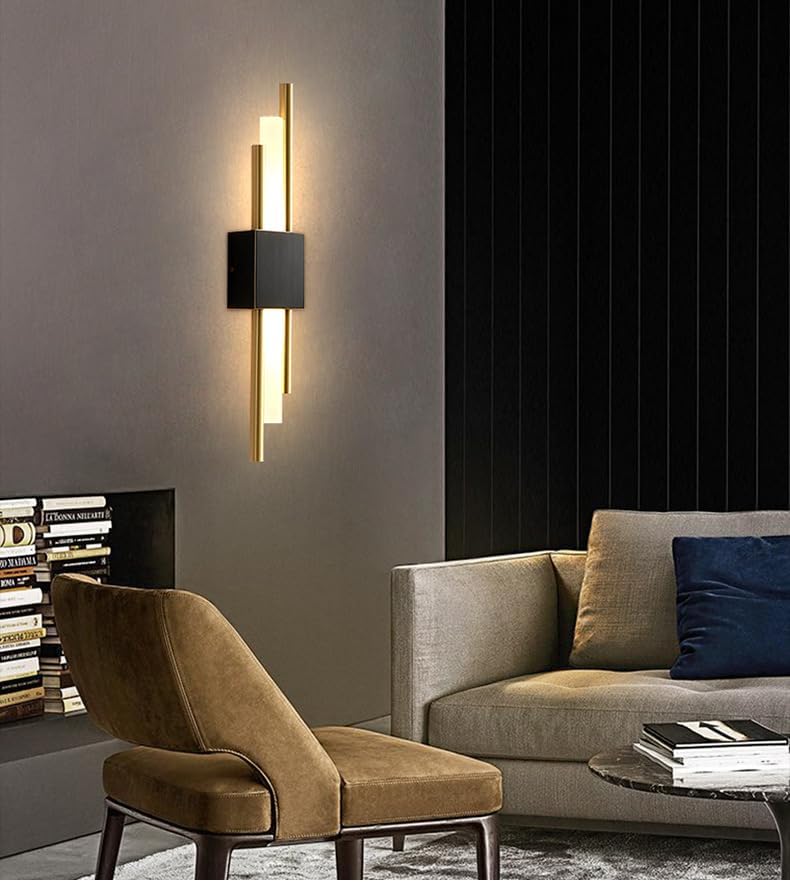 Wall Light - Black & Gold Acrylic Frame, Warm Light