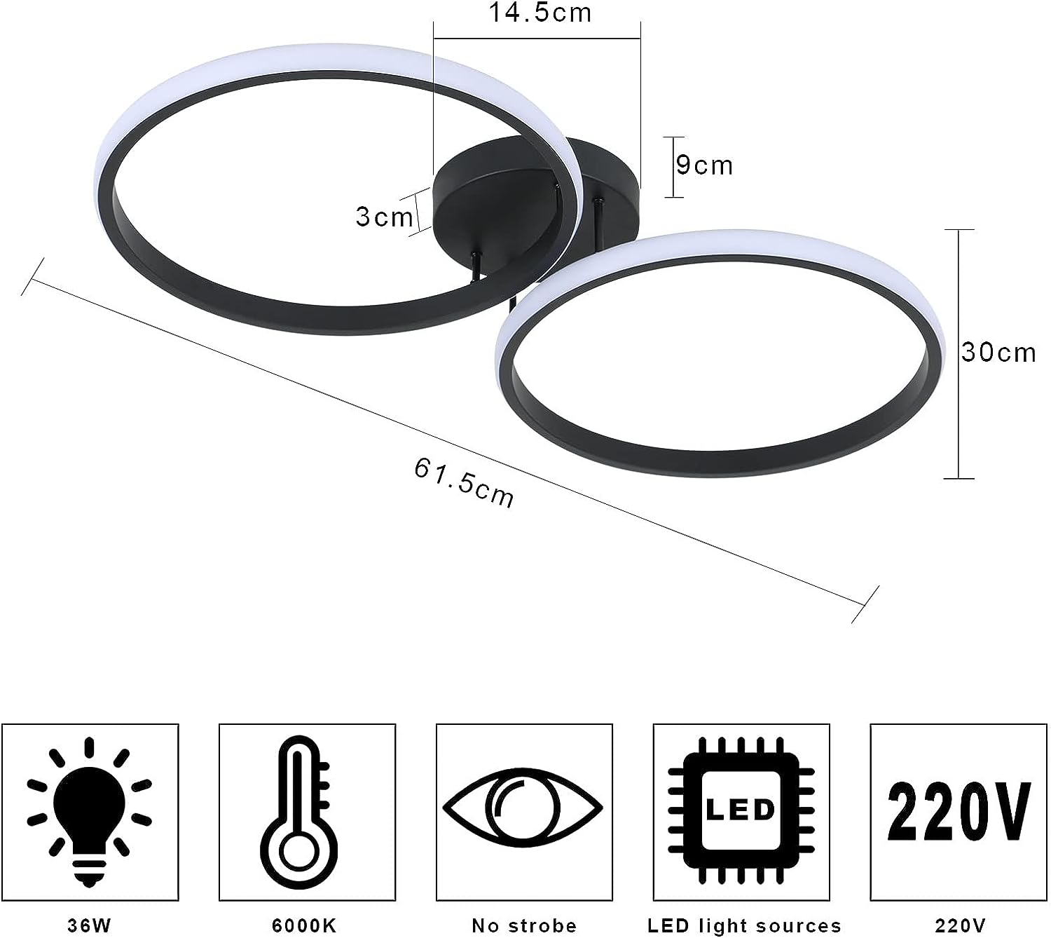 Ceiling Light - Black Aluminium Frame, White Light