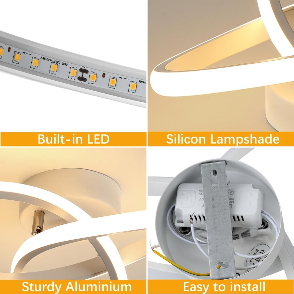 Ceiling Light - White Aluminium Frame, Warm Light